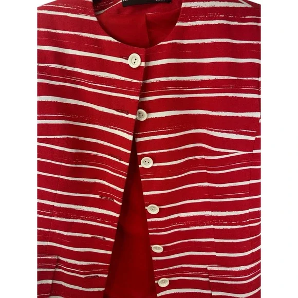 Vintage Richard Carriere Paris Red/White Striped Blazer w Buttons- Sz 44 France